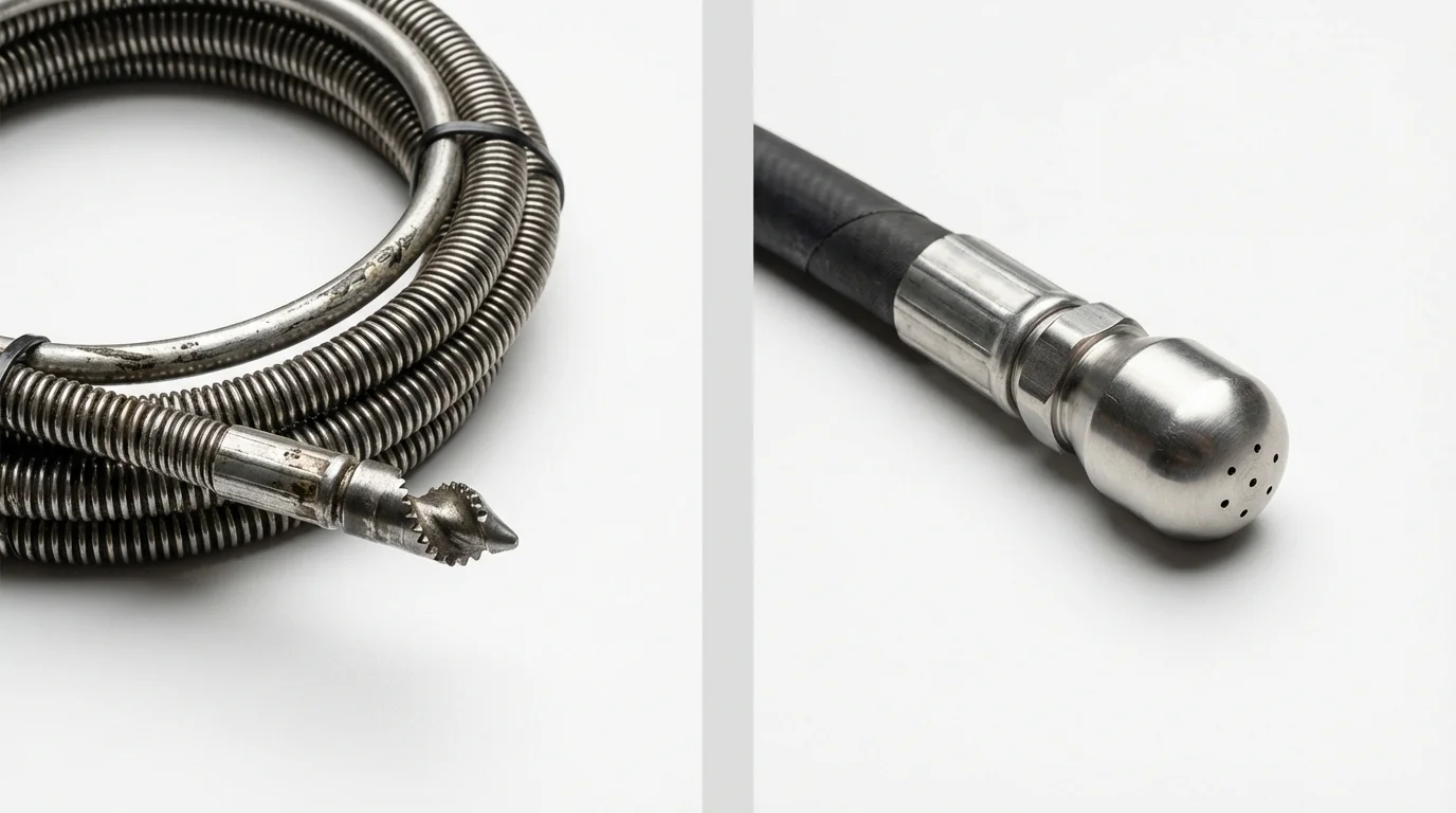 Drain snake cable and hydro jetting nozzle used for drain cleaning in Shelbina, MO