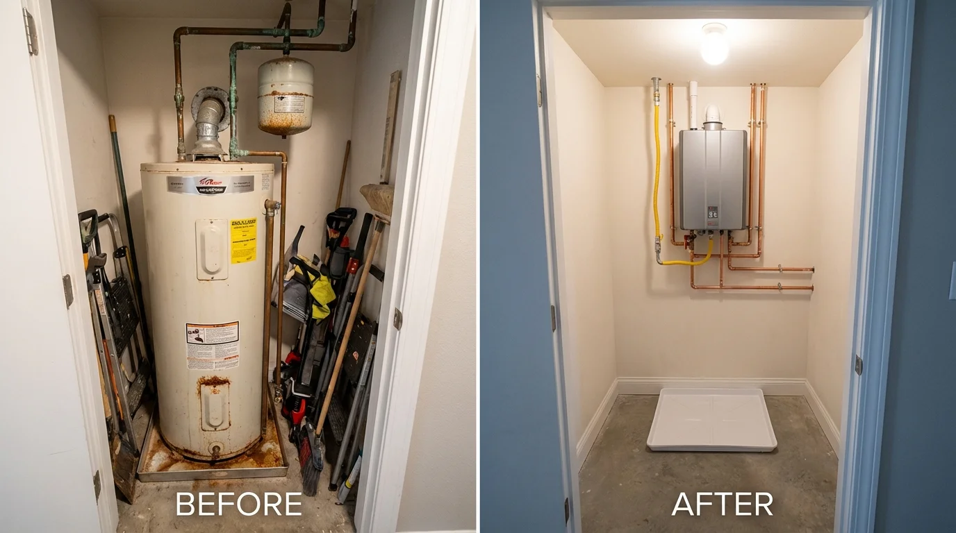 Tank water heater versus wall-mounted tankless unit comparison for Shelbina, MO homeowners